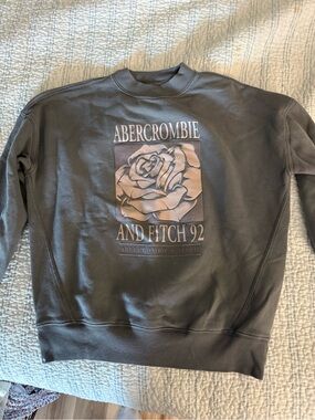 Abercrombie & Fitch Charcoal Gray Crewneck with Rose Graphic